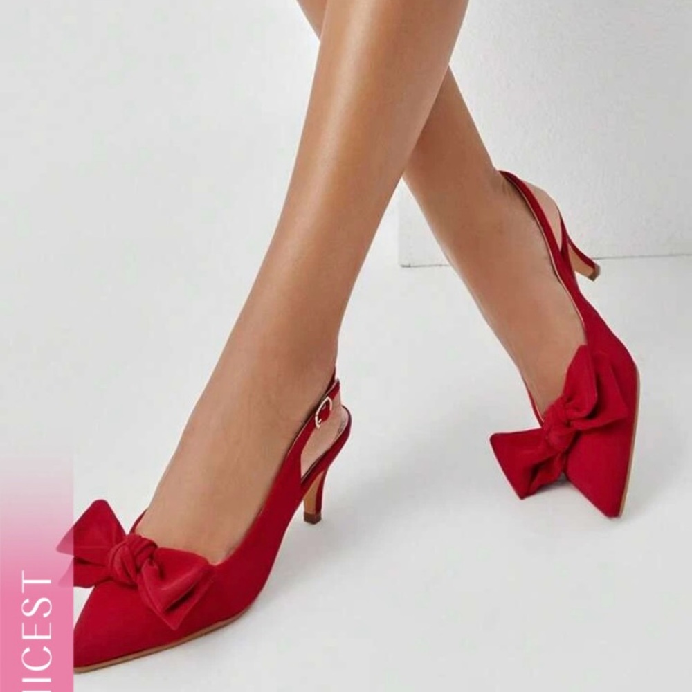 NEVER WORN Bow Tie Red Slingback Heels
